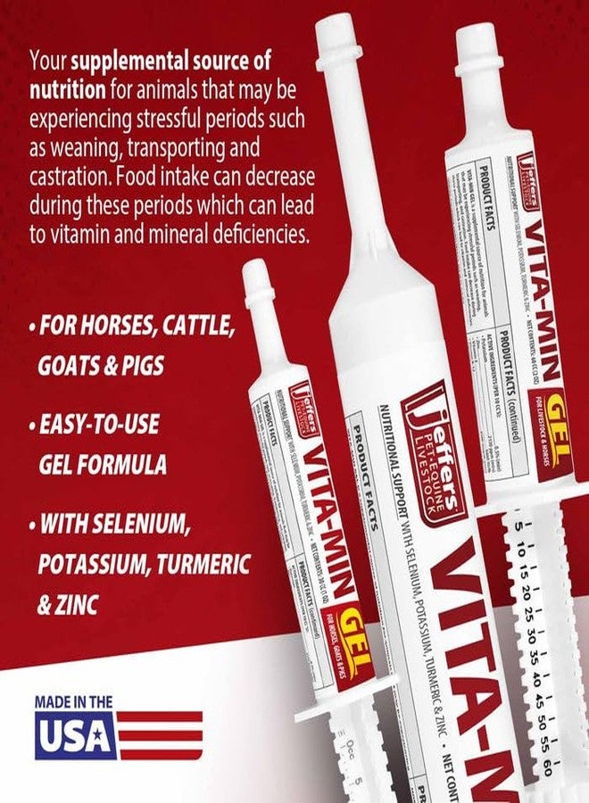 Jeffers Vita-Min Gel for Livestock & Horses - Multivitamin & Mineral Supplement with Selenium, Zinc, Potassium & Turmeric - Easy Oral Gel for Cattle, Goats, Sheep & Pig - 30 cc (1 oz) Tube - Image 2